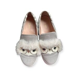 Kate Spade Lefferts Owl‎ Slip On Grey Suede Sneakers Size 9.5